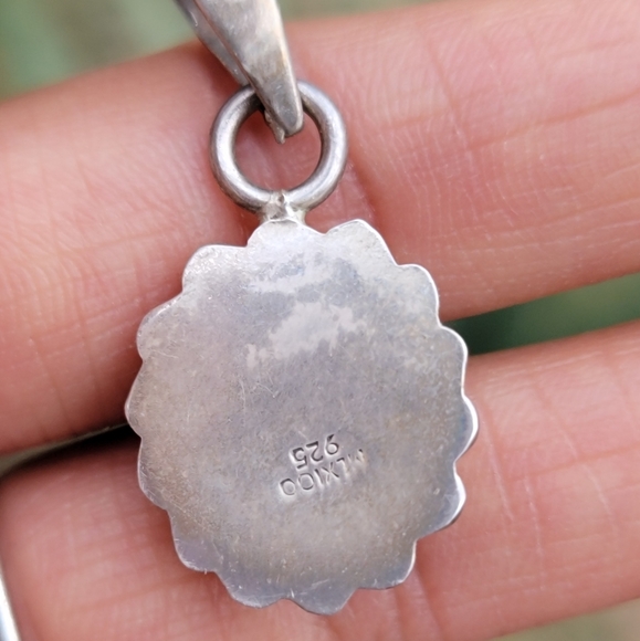 Southwestern 925 sterling silver vintage blue cat's eye necklace pendant - Picture 11 of 16